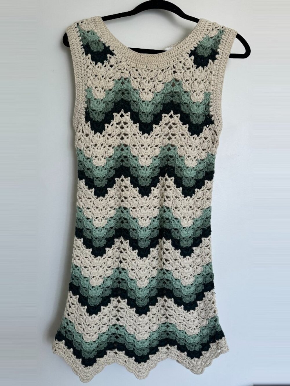 The Upside Tidal Sandrine Crochet Mini Dress Jade Cream Organic Cotton Size S